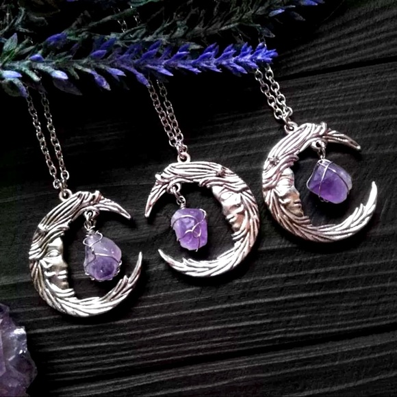 Jewelry - Amethyst Crystal Moon Shape Pendant Necklace